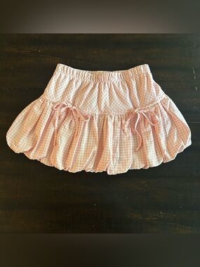 Pink Gingham Ruffle Mini Skirt